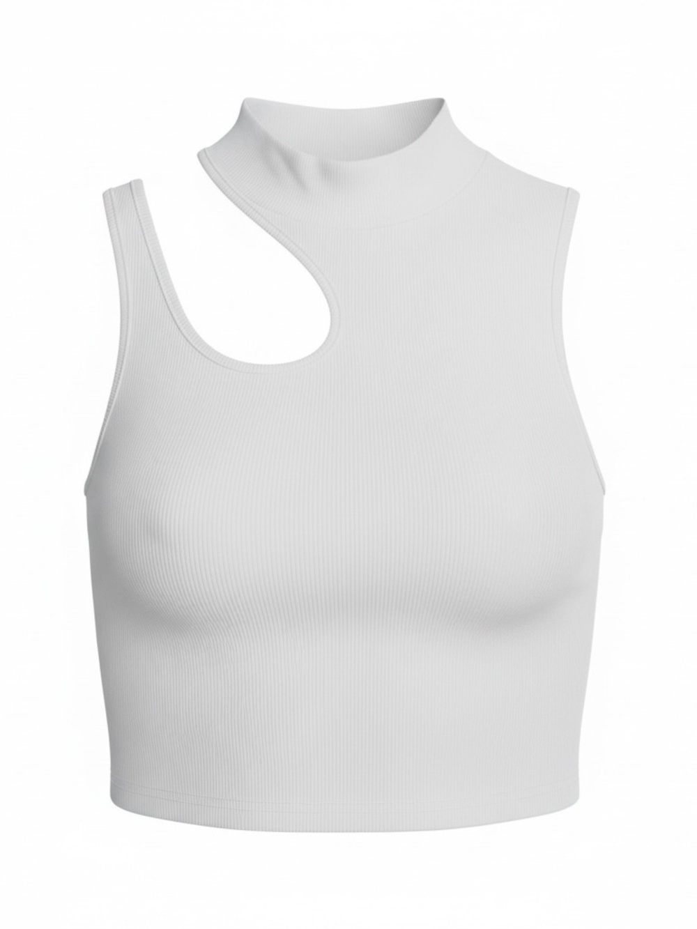 SHEIN Asymmetric Cutout Ribbed Mock Neck Crop Top - White